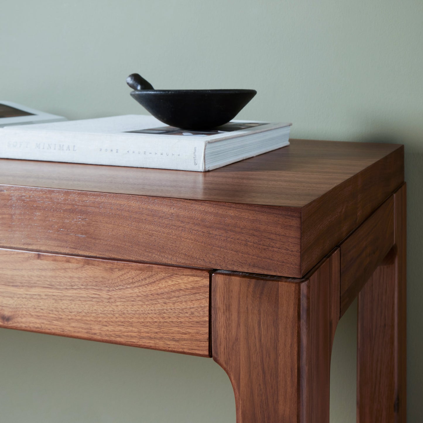 012 SI-2074084 | Lifestyle | Arturo Console Table by Four Hands in natural walnut. Made from walnut veneer, solid walnut in a modern style.