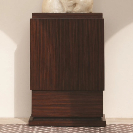 Wide Skyscraper Pedestal by Global Views in dark walnut, satin lacquer, zebra. Made from birch, mdf in a transitional style.