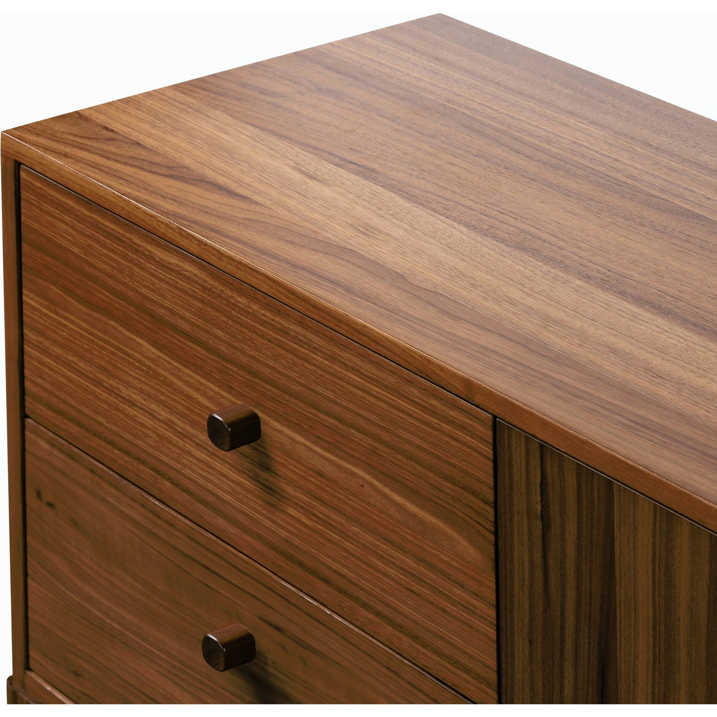 010 SI-2158047 | Closeup | Arturo Media Console by Four Hands in natural walnut veneer. Made from walnut veneer in a modern style.