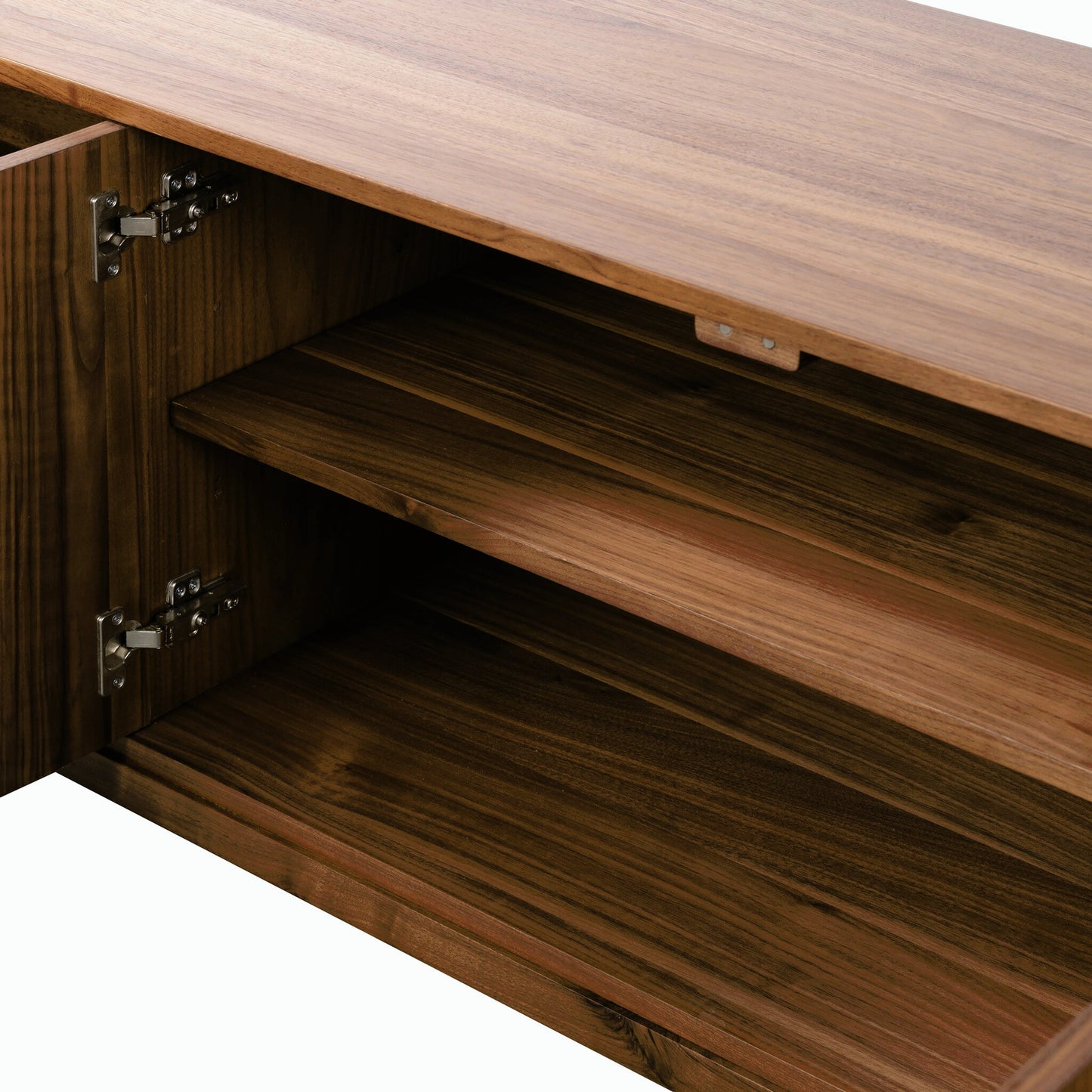 011 SI-2158047 | Closeup | Arturo Media Console by Four Hands in natural walnut veneer. Made from walnut veneer in a modern style.