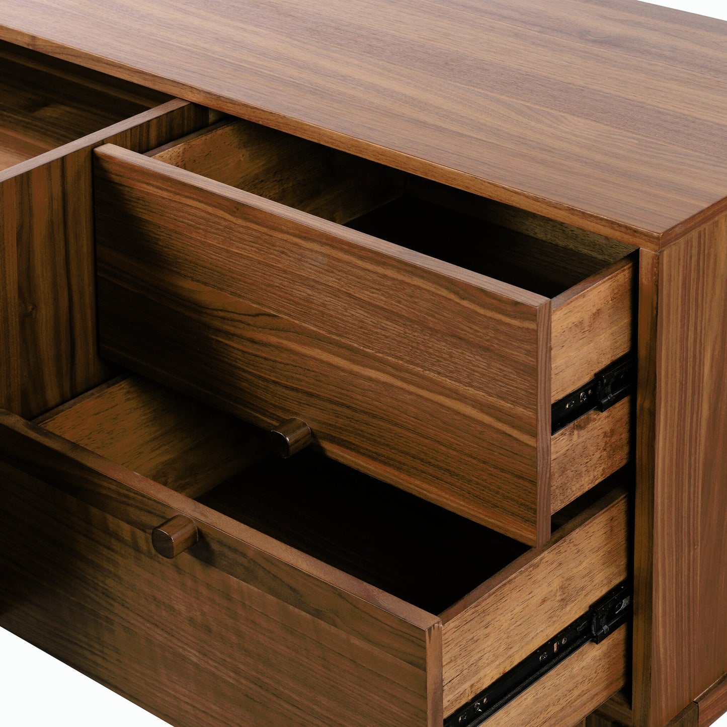 012 SI-2158047 | Closeup | Arturo Media Console by Four Hands in natural walnut veneer. Made from walnut veneer in a modern style.