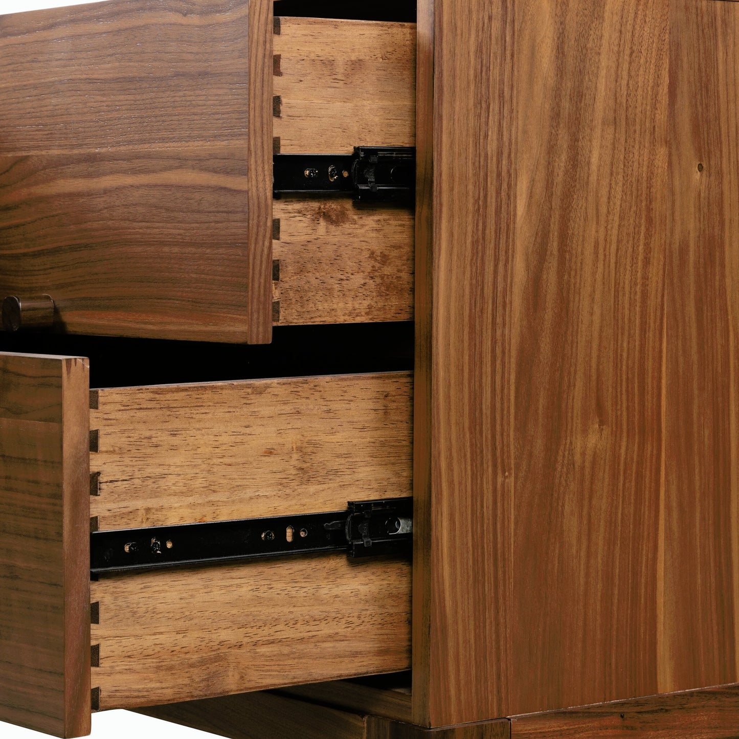 013 SI-2158047 | Closeup | Arturo Media Console by Four Hands in natural walnut veneer. Made from walnut veneer in a modern style.