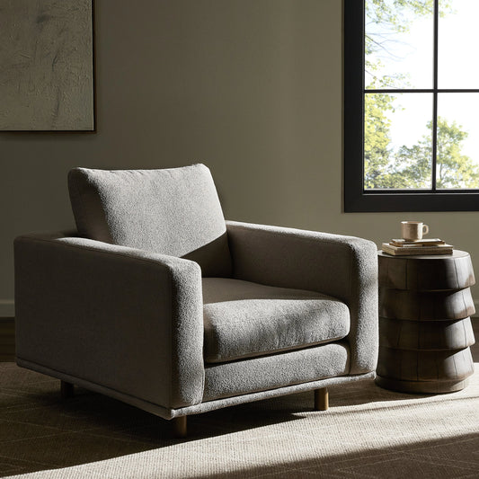 Dom Chair by Four Hands in portland cobbelstone and distressed sienna. Made from 100% polyester, solid rosa morada, pine plywood in a modern style.