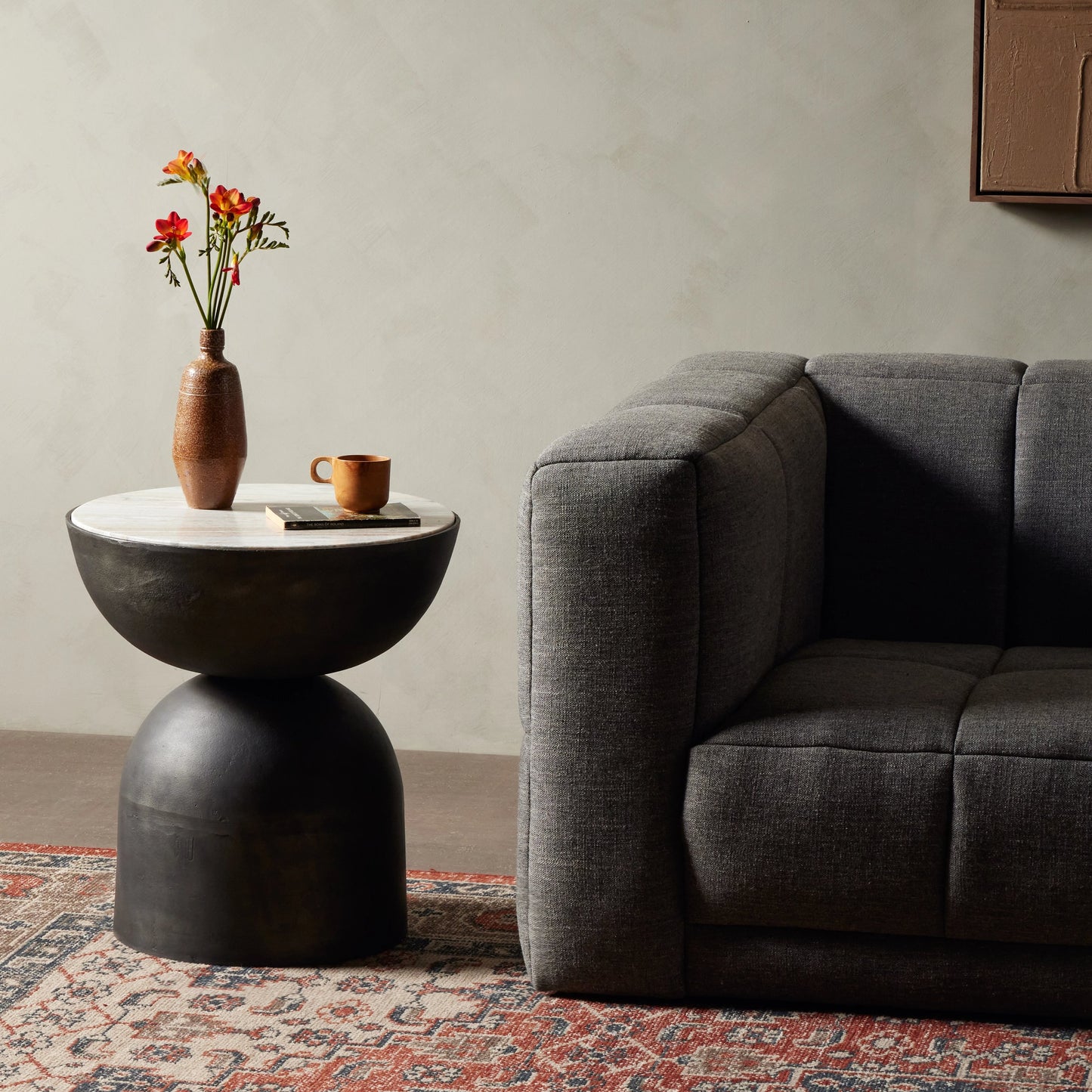 017 SI-1980324 | Lifestyle | Corbett End Table by Four Hands. Made from solid marble, aluminum, engineered hardwood in a modern style.