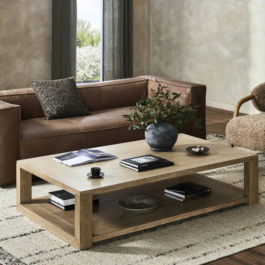 Thomas Coffee Table by Four Hands in bleached oak. Made from solid oak, oak veneer in a modern style.