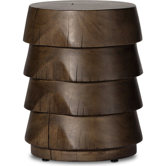Nori End Table by Four Hands in ochre. Made from solid mixed reclaimed wood in a modern style.