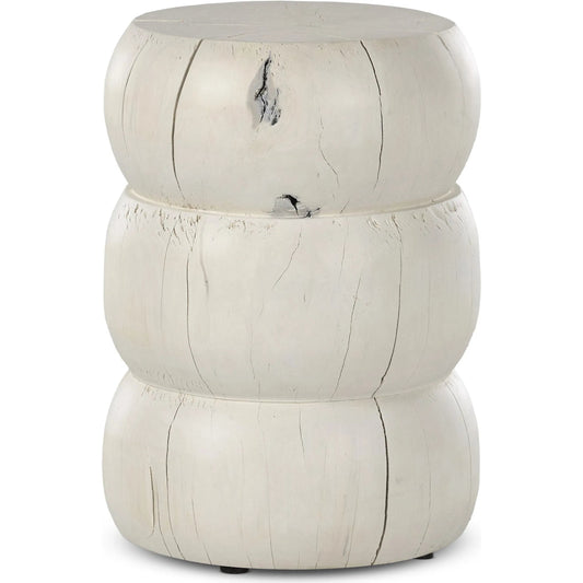Pagoda End Table by Four Hands in ivory. Made from solid mixed reclaimed wood in a modern style.