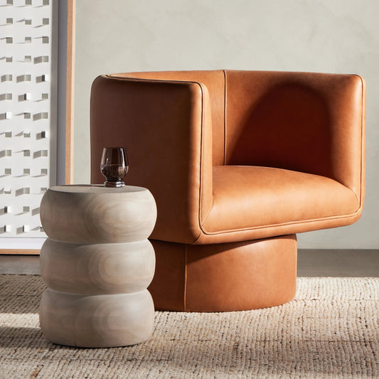 Pagoda End Table by Four Hands in ivory. Made from solid mixed reclaimed wood in a modern style.