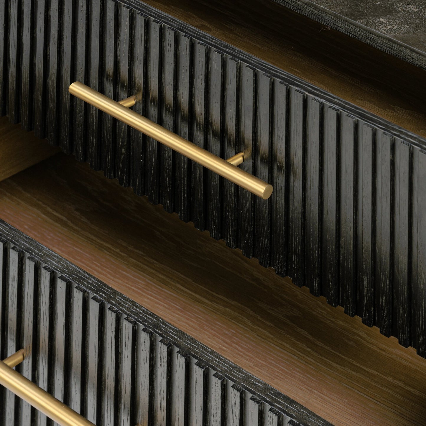 026 SI-2158164 | Closeup | Fletcher Large Nightstand by Four Hands. Made from bluestone, solid oak, iron in a modern style.