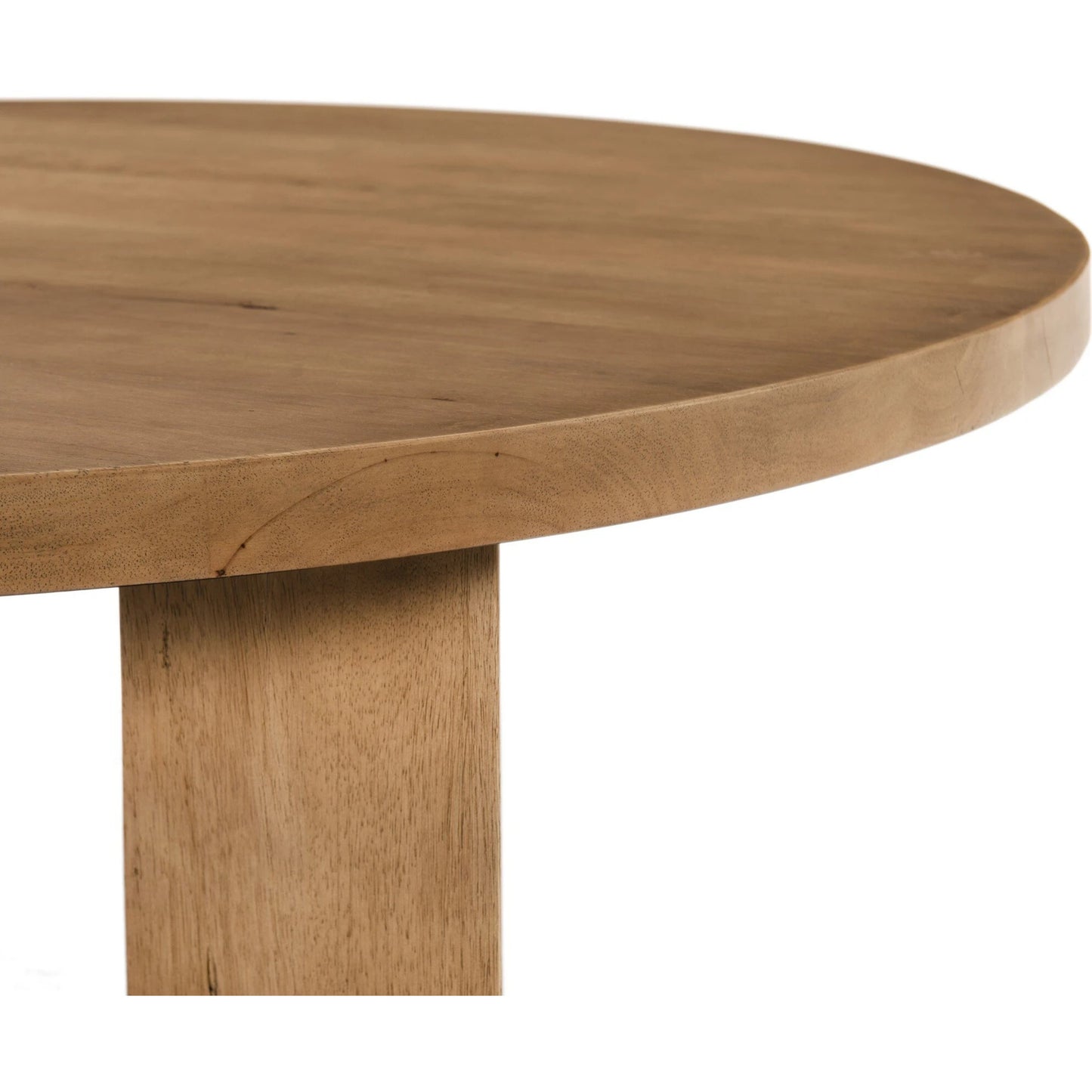 016 SI-1980579 | Closeup | Mesa Large Round Coffee Table by Four Hands in light brushed parawood. Made from solid parawood, iron in a modern style.