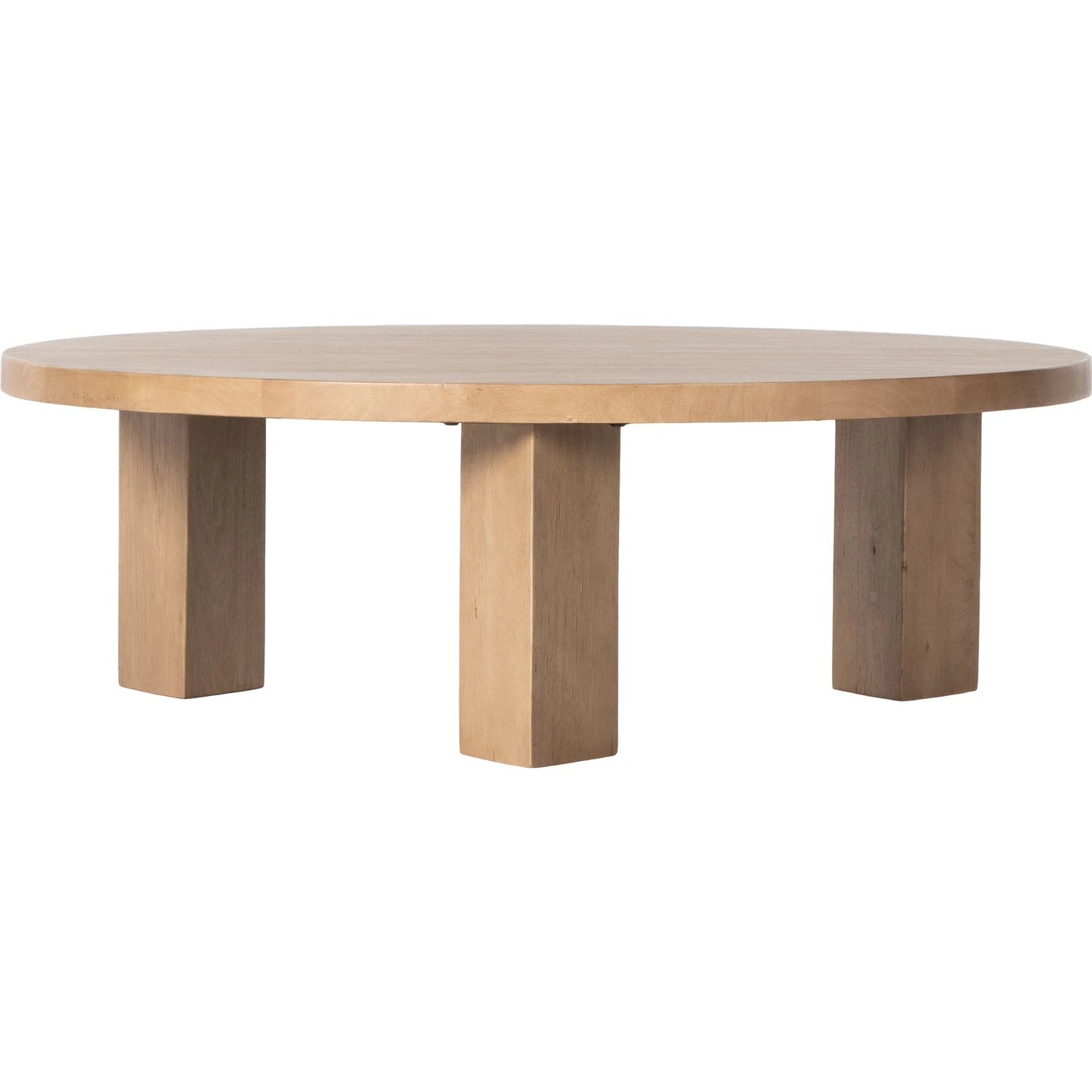 002 SI-1980579 | Primary Silo | Mesa Large Round Coffee Table by Four Hands in light brushed parawood. Made from solid parawood, iron in a modern style.