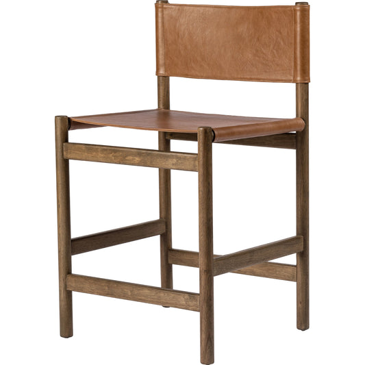 Kena Counter Stool by Four Hands. Made from solid parawood, top grain leather in a modern style.