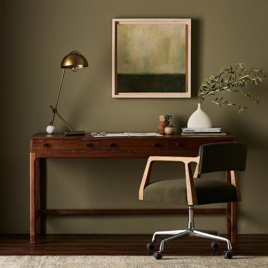 Arturo Desk by Four Hands in natural walnut. Made from solid walnut, walnut veneer in a modern style.