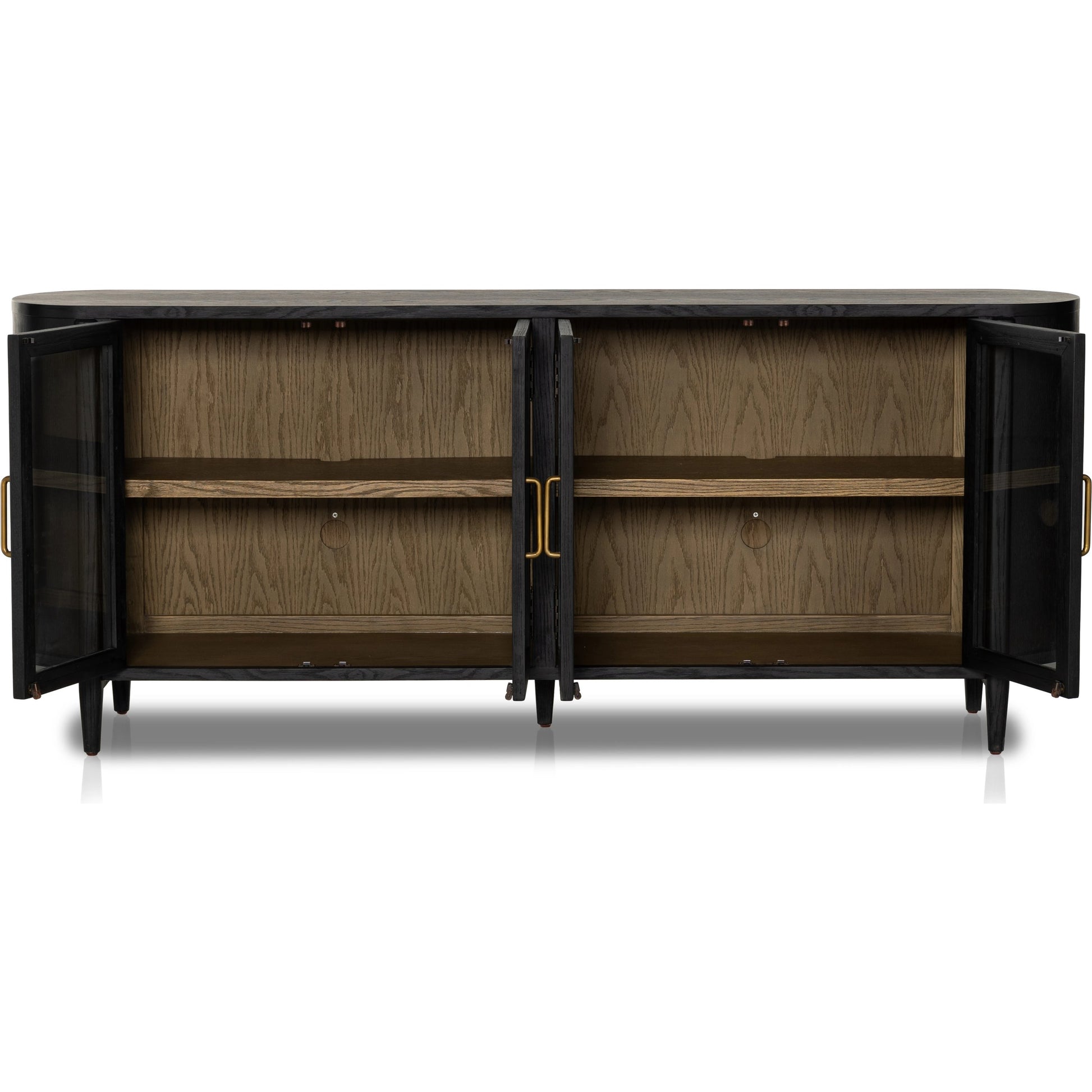 Tolle Sideboard by Four Hands in drifted matte black, drifted oak. Made from solid oak, tempered glass, oak veneer in a modern style.