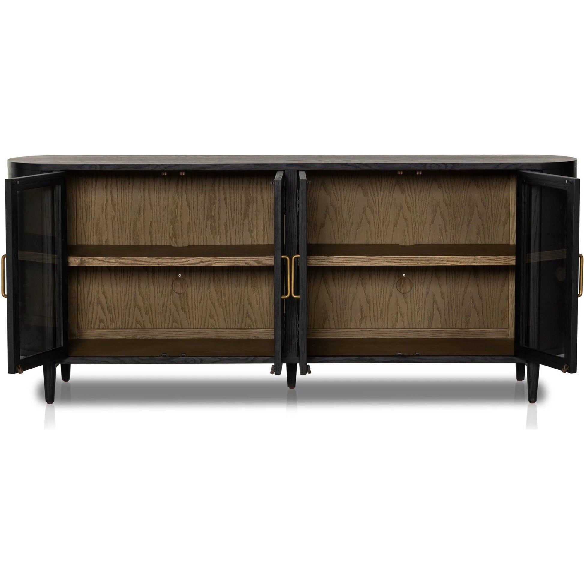 Tolle Sideboard by Four Hands in drifted matte black, drifted oak. Made from solid oak, tempered glass, oak veneer in a modern style.