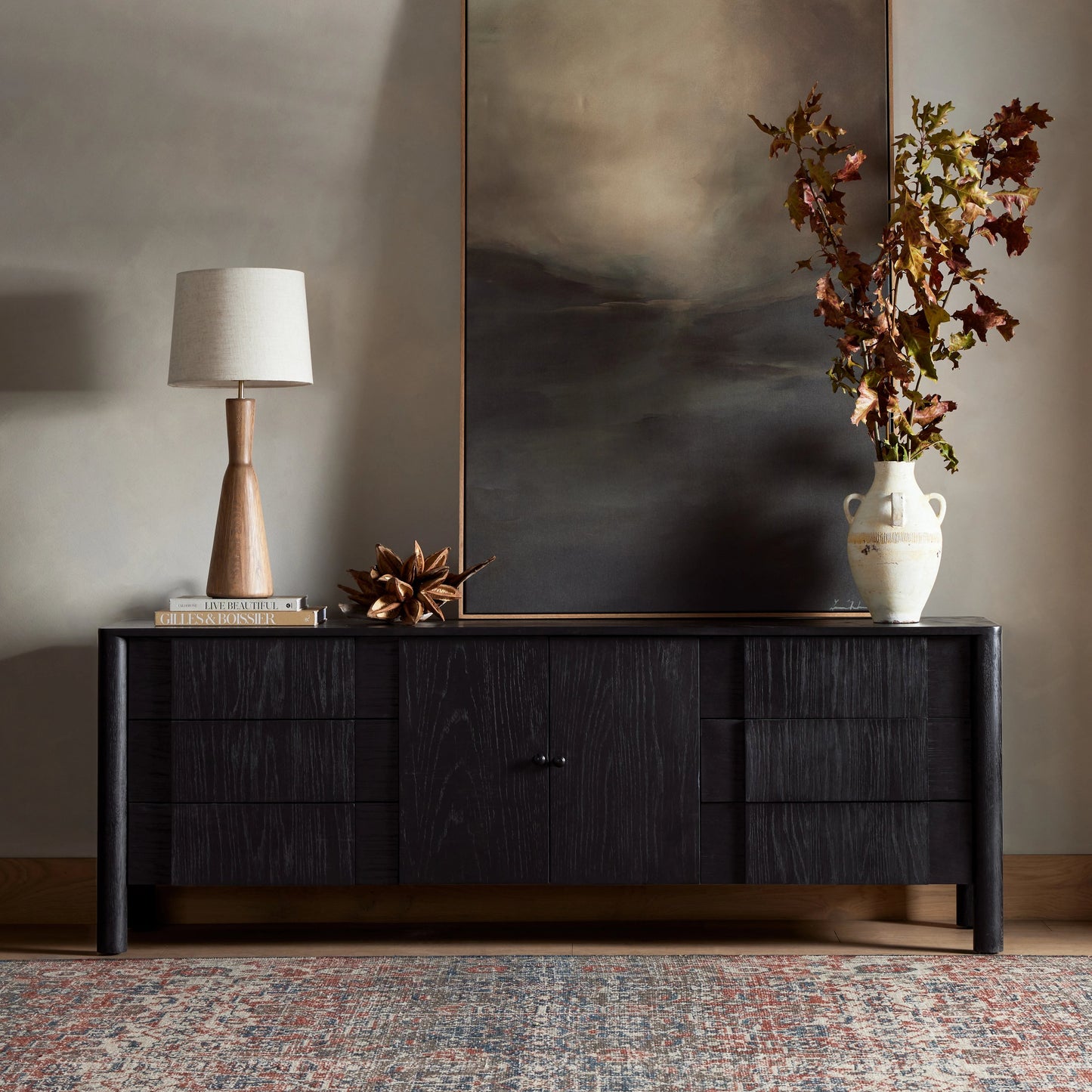 003 SI-1977701 | Lifestyle | Pollard Media Console by Four Hands. Made from oak veneer, solid oak in a modern style.