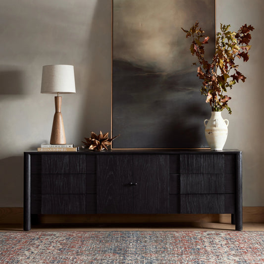 Pollard Media Console by Four Hands. Made from oak veneer, solid oak in a modern style.