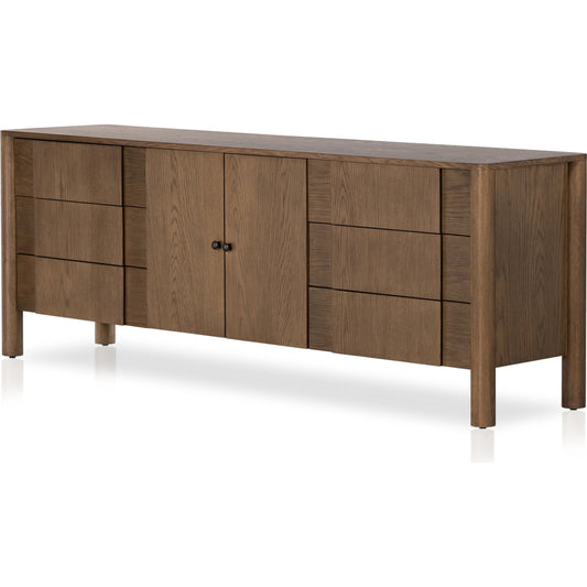 Pollard Media Console by Four Hands. Made from oak veneer, solid oak in a modern style.