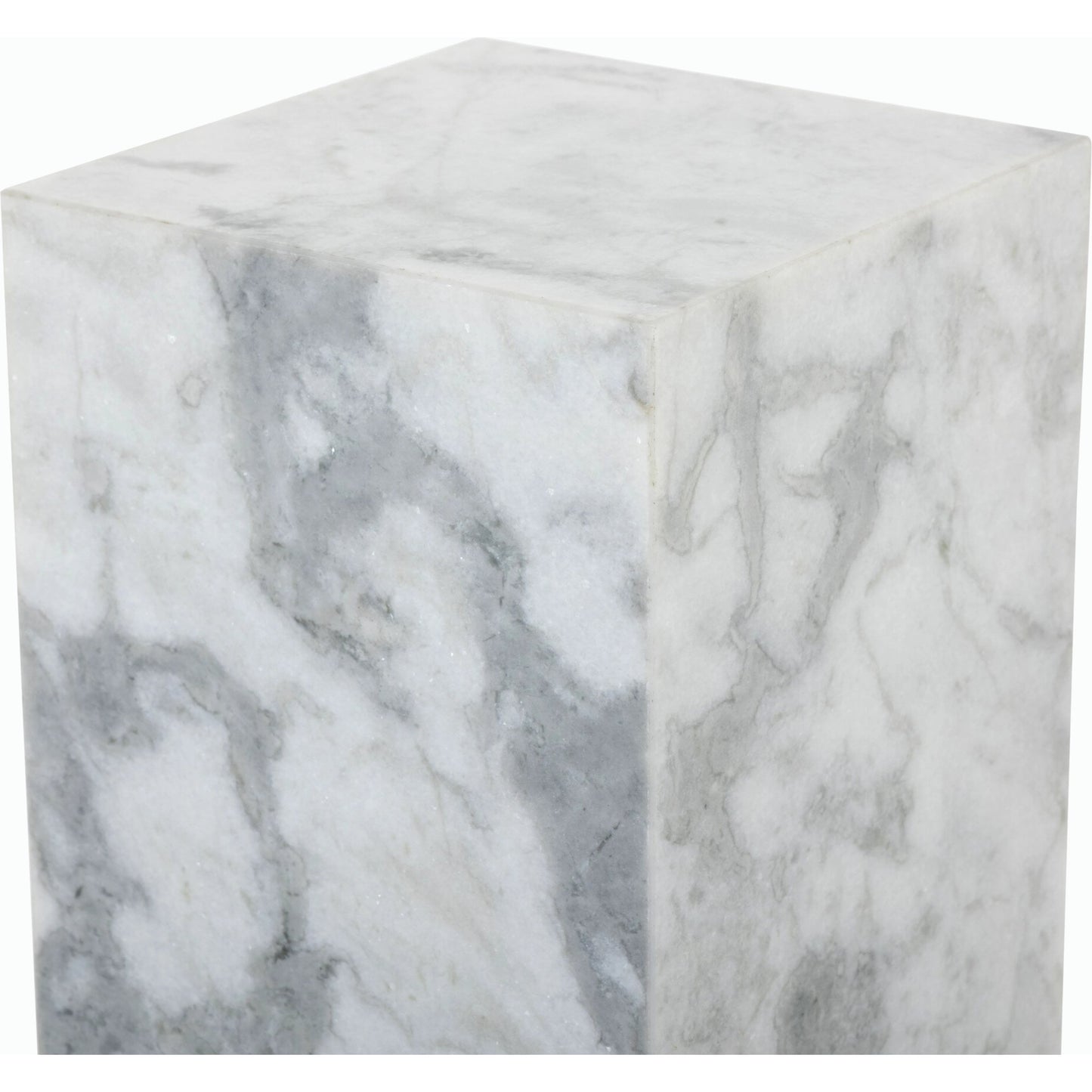 012 SI-2158314 | Closeup | Modern Marble Pedestal by Four Hands in white, grey speckled marble. Made from solid marble, engineered hardwood in a modern style.