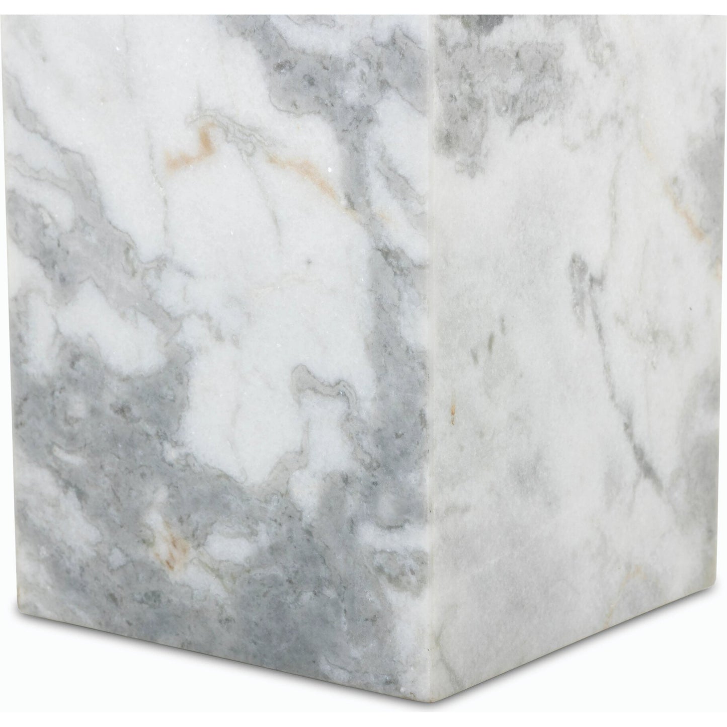 014 SI-2158314 | Closeup | Modern Marble Pedestal by Four Hands in white, grey speckled marble. Made from solid marble, engineered hardwood in a modern style.