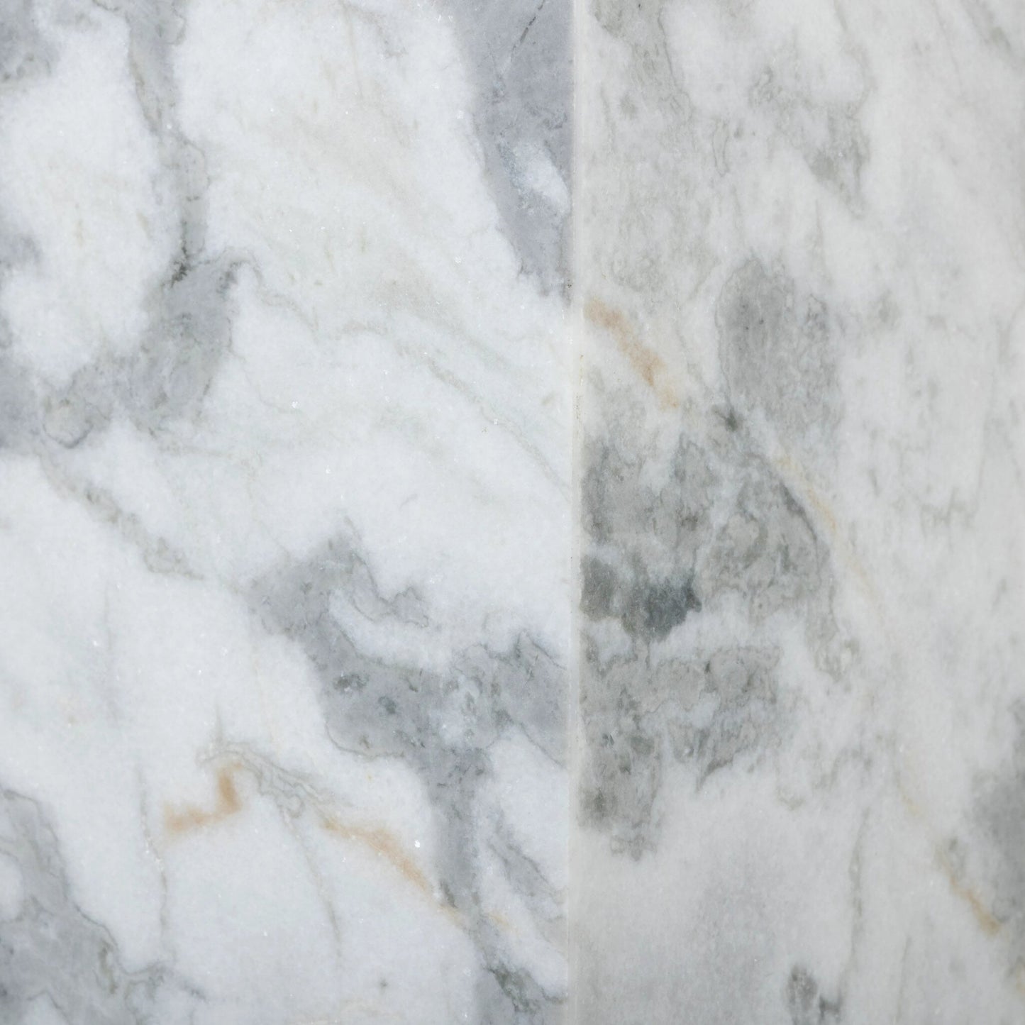 015 SI-2158314 | Closeup | Modern Marble Pedestal by Four Hands in white, grey speckled marble. Made from solid marble, engineered hardwood in a modern style.