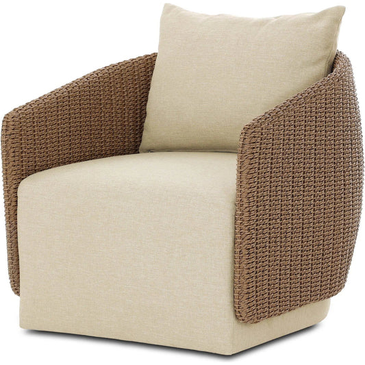 001 SI-2519244 | Primary Silo | Maven Outdoor Swivel Chair by Four Hands in alessi buff, faux dark hyacinth. Made from 100% polypropylene, 100% polyethylene in a transitional style.