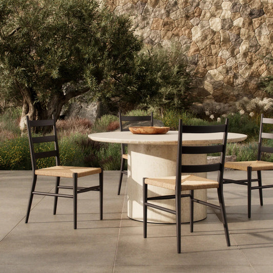 Ladder Back Outdoor Dining Chair by Four Hands. Made from 100% polyethylene, solid teak in a transitional style.