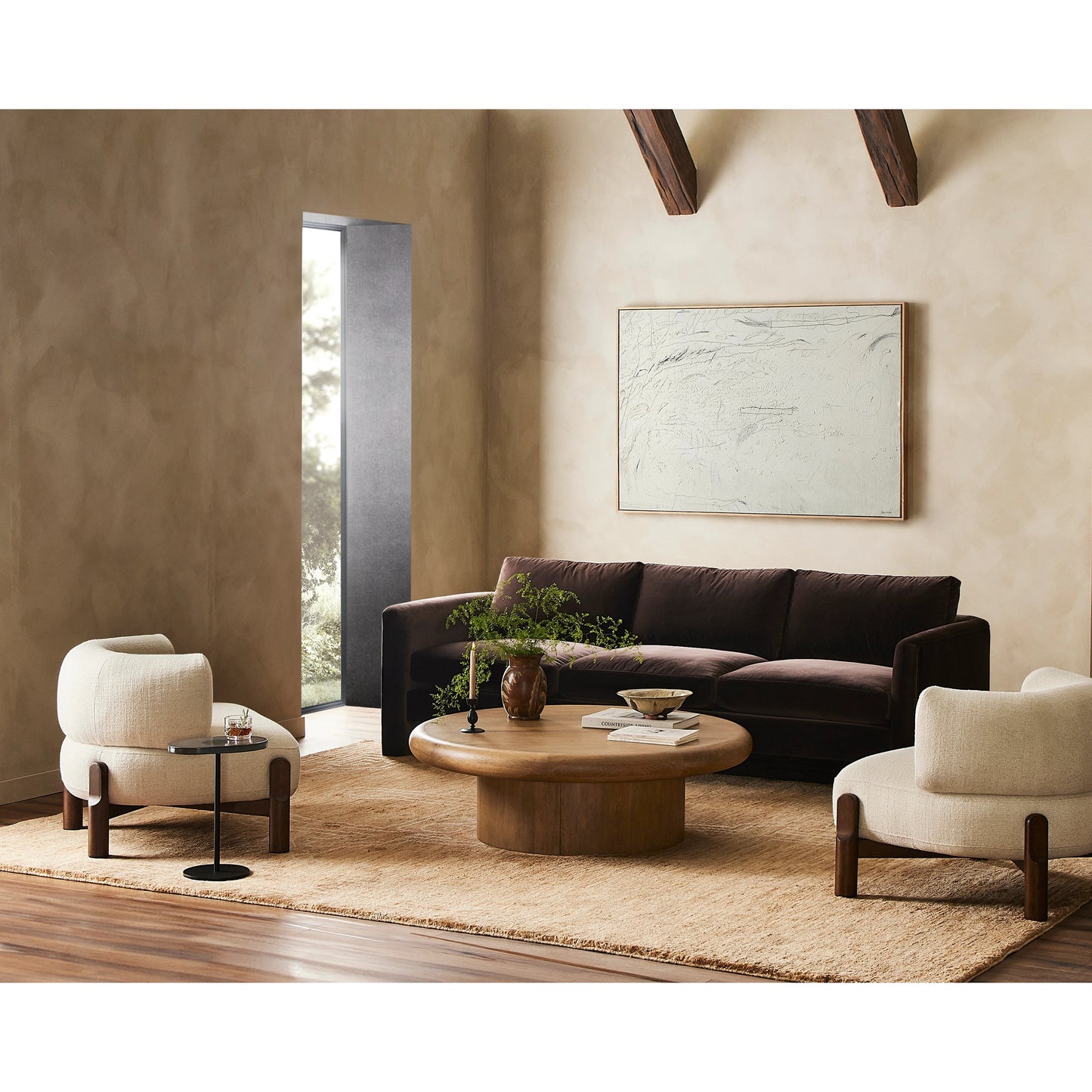 013 SI-2074409 | Lifestyle | Kingston Chair by Four Hands in omari natural and terra brown parawood. Made from 79% polyester, 16% viscose (rayon), 5% flax, linen, solid parawood, 90% polyurethane foam, 10% fiber in a modern style.