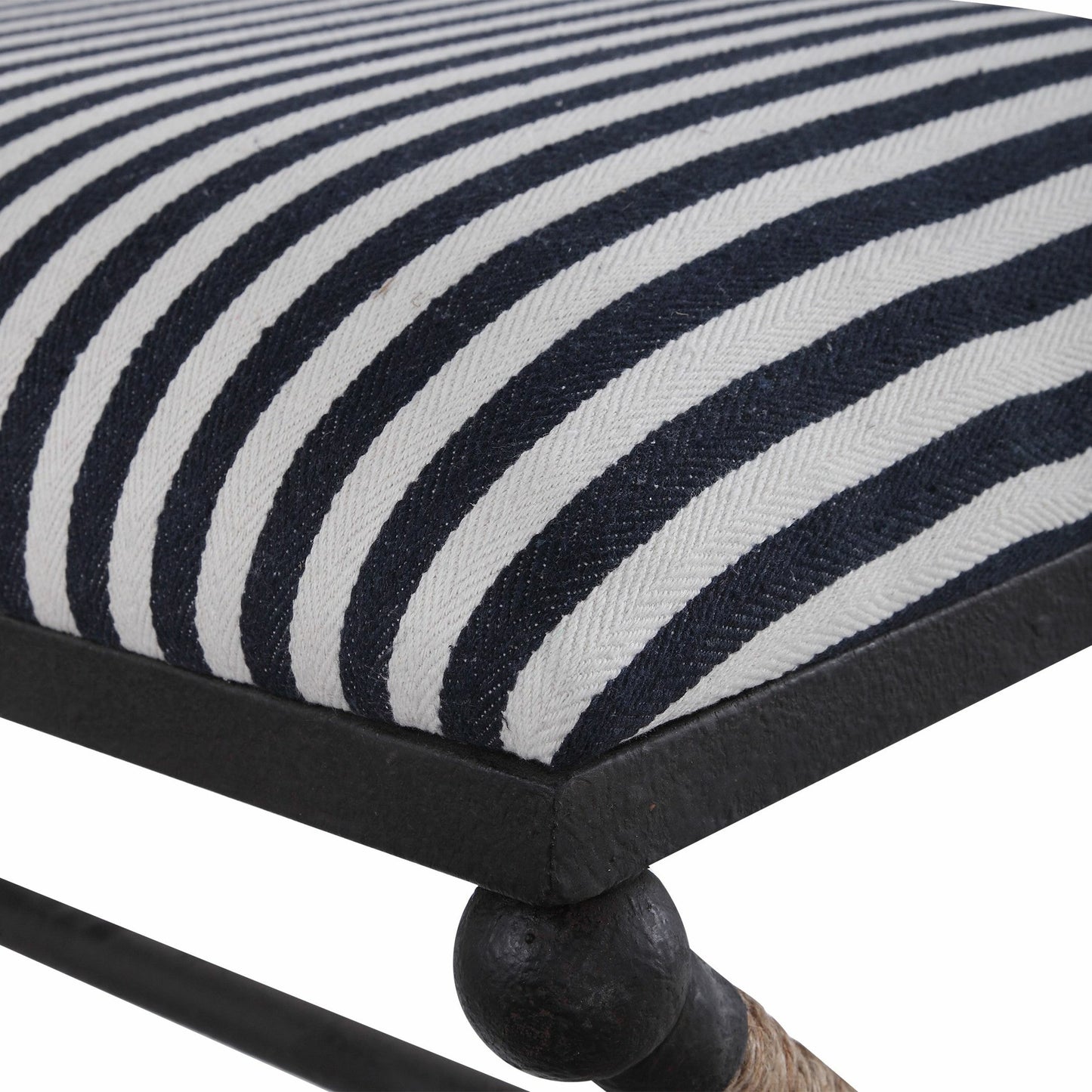 003 SR-766708 | Additional Silo | Braddock Bench by Uttermost in navy, cream. Made from iron, mdf, rope, foam, fabric in a coastal style.
