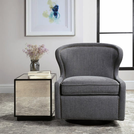 Biscay Swivel Chair by Uttermost. Made from fabric, iron, foam, plywood in a modern style.