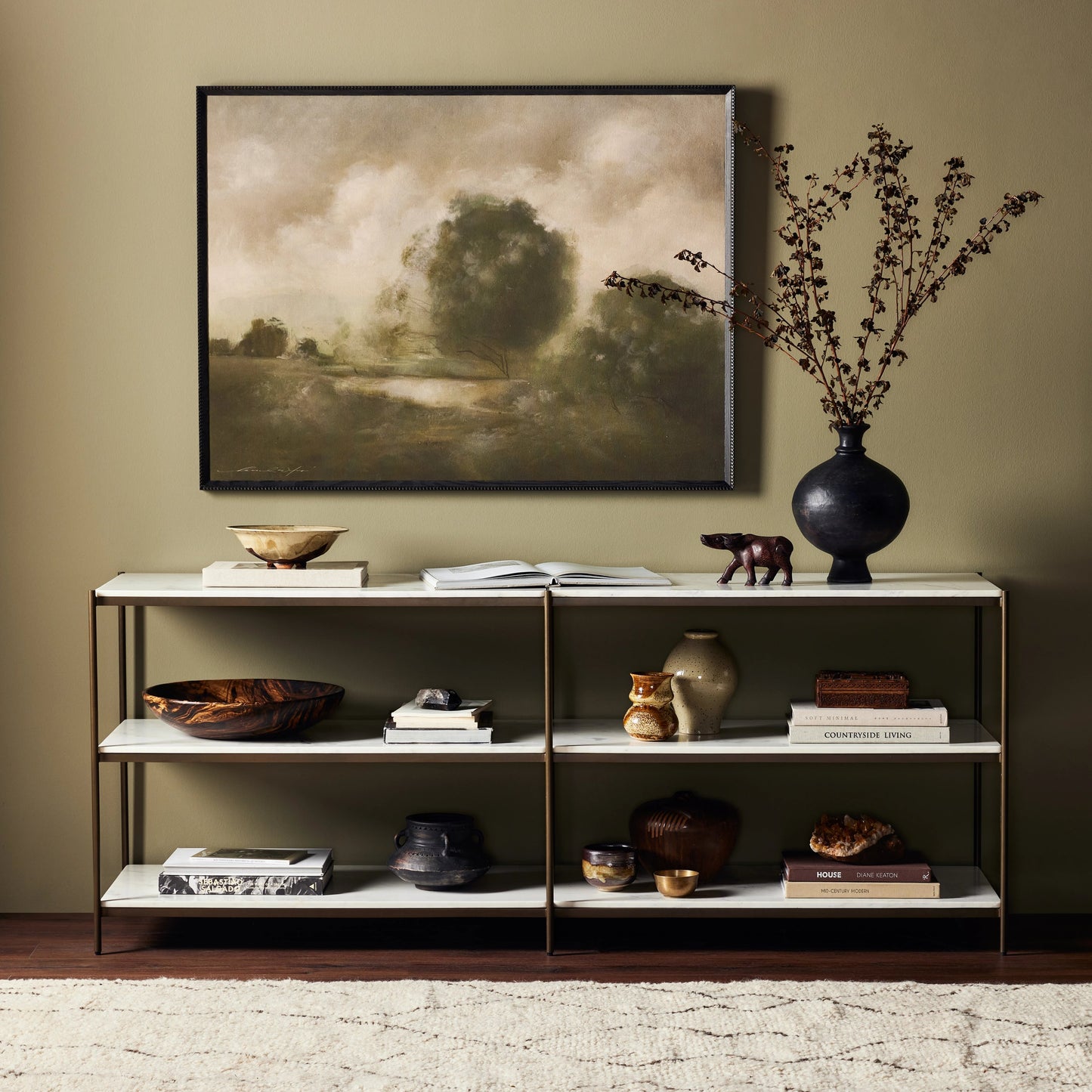 022 SI-2001301 | Lifestyle | Felix Large Console Table by Four Hands. Made from iron, solid marble, engineered hardwood in a modern style.