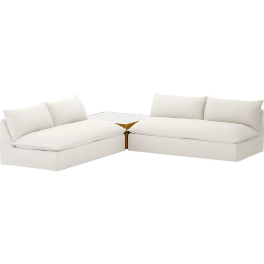 Grant Outdoor 2-PC Sectional with Coffee Table by Four Hands in faye ash. Made from 100% olefin, solid fsc®-certified teak, solid marble in a modern style.