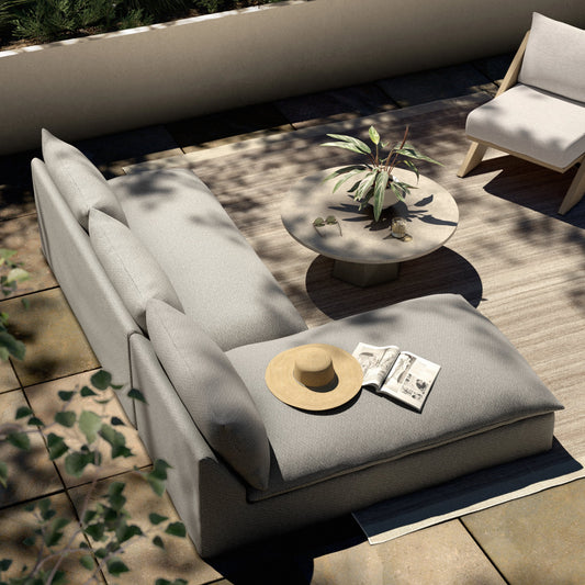 Grant Outdoor 2-PC Sectional by Four Hands in faye ash. Made from 100% olefin, 91% polyurethane foam pad, 9% polyester fiber batting in a transitional style.