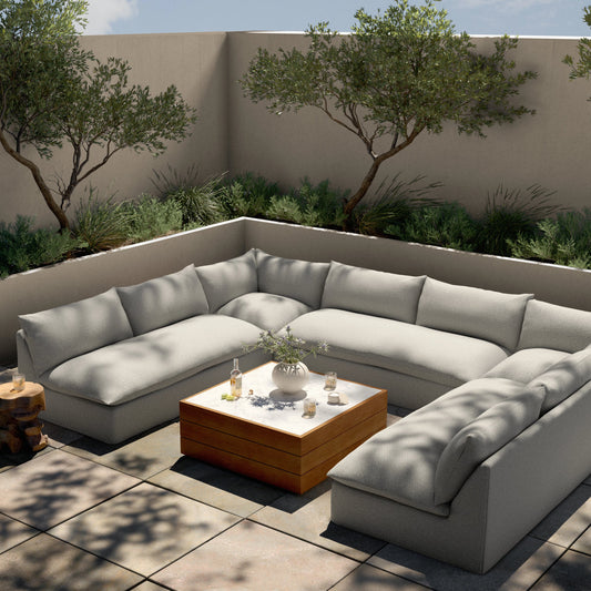 Grant Outdoor 5-PC Sectional by Four Hands in faye ash. Made from 100% olefin, 91% polyurethane foam pad, 9% polyester fiber batting in a transitional style.