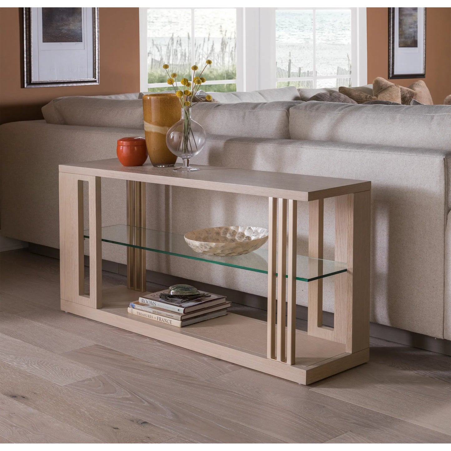004 SI-2243916 | Lifestyle | St Ives Sofa Table by Artistica Home in sandrift. Made from unique in a transitional style.