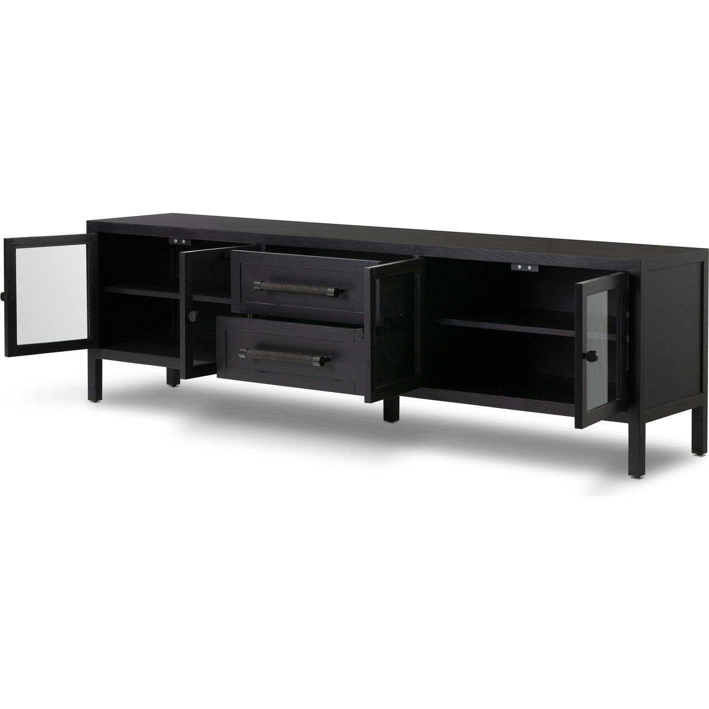 003 SI-2001543 | Additional Silo | Laker Media Console by Four Hands in black oak. Made from solid oak, rush, oak veneer in a modern style.