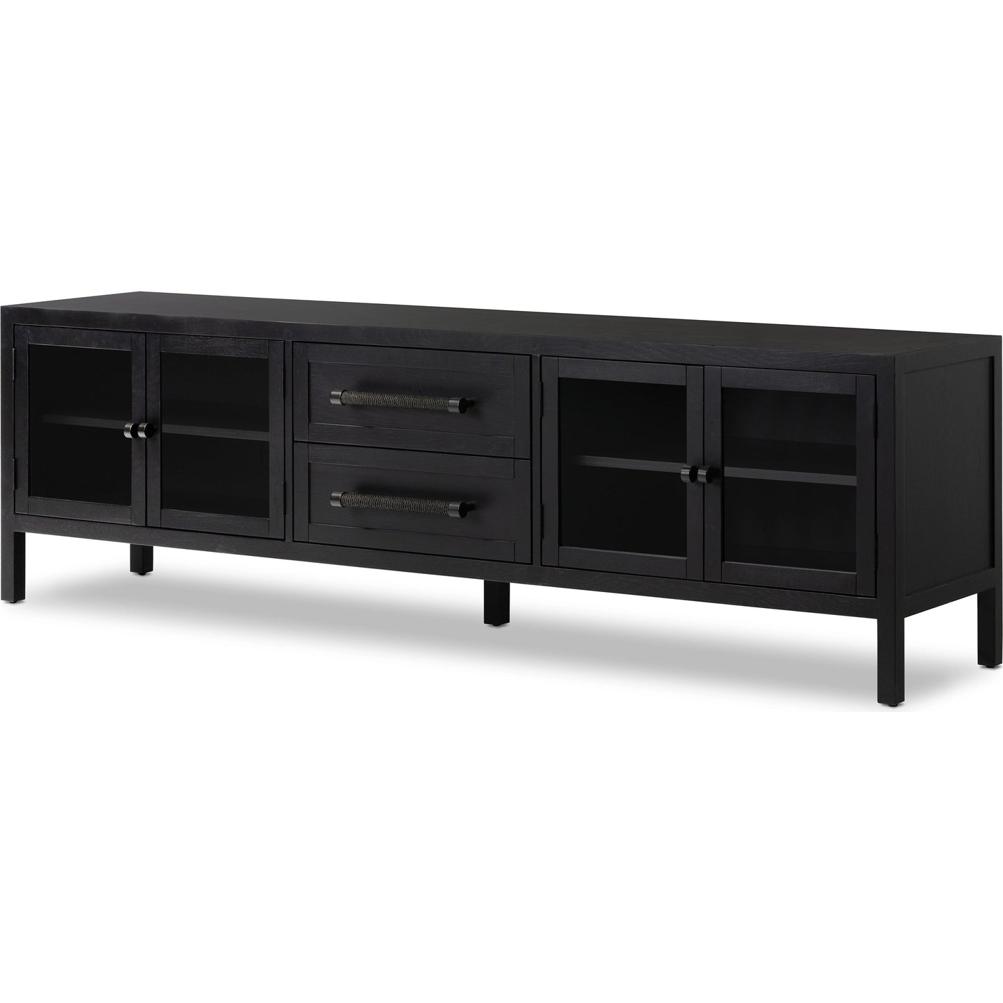 001 SI-2001543 | Additional Silo | Laker Media Console by Four Hands in black oak. Made from solid oak, rush, oak veneer in a modern style.