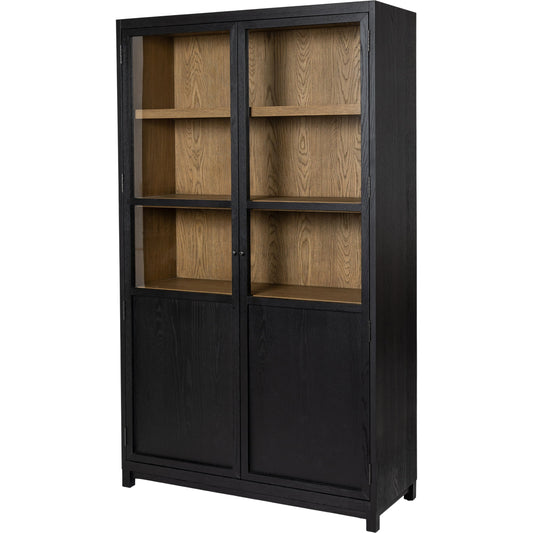 001 SI-2001643 | Primary Silo | Millie Panel & Glass Door Cabinet by Four Hands in drifted matte black. Made from solid oak, oak veneer in a modern style.