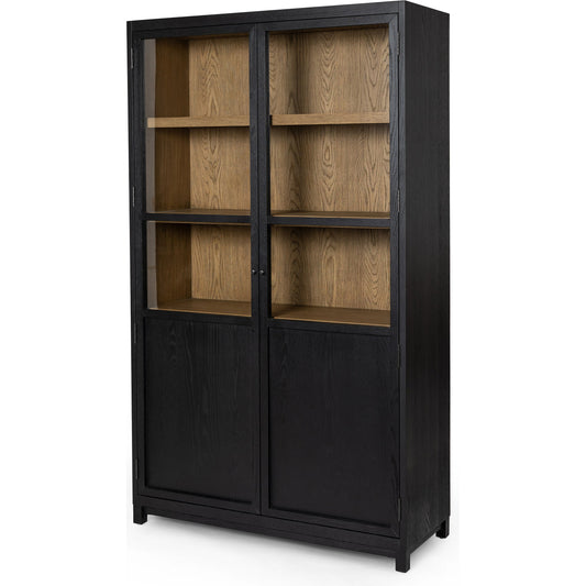 001 SI-2001643 | Additional Silo | Millie Panel & Glass Door Cabinet by Four Hands in drifted matte black. Made from solid oak, oak veneer in a modern style.