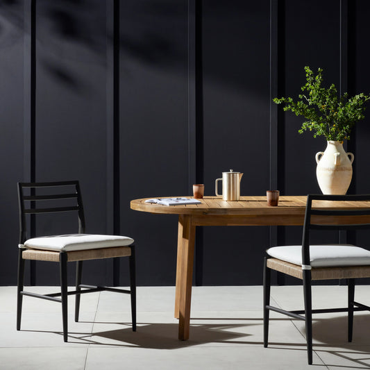 Glenmore Outdoor Dining Chair w/ Cushion by Four Hands in stinson white, bronze. Made from 100% olefin, aluminum, 100% polyethylene in a modern style.