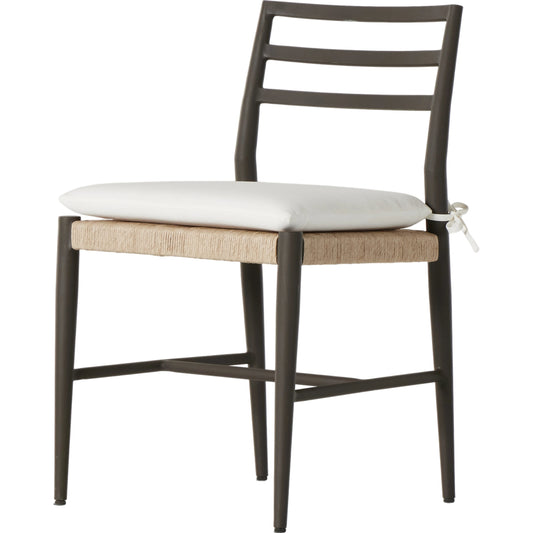 Glenmore Outdoor Dining Chair w/ Cushion by Four Hands in stinson white, bronze. Made from 100% olefin, aluminum, 100% polyethylene in a modern style.