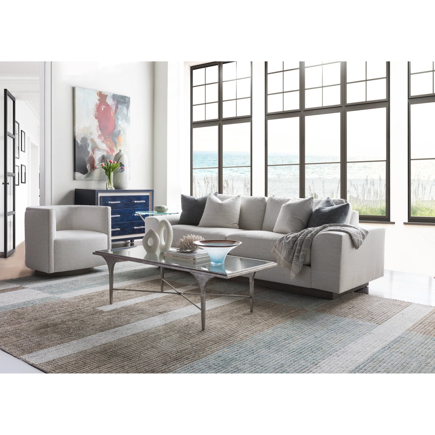 003 SI-2243919 | Lifestyle | Porto Silver Rectangular Cocktail Table by Artistica Home in silver leaf. Made from unique in a modern style.