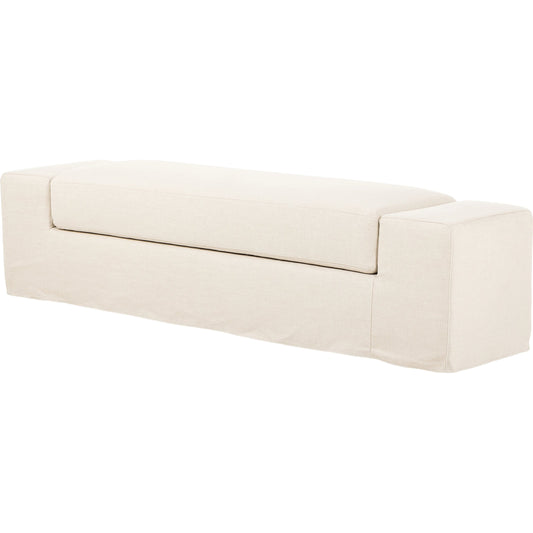 Wide Arm Slipcover Accent Bench by Four Hands in brussels natural. Made from 100% flax, linen, poplar plywood, 100% polyester in a modern style.