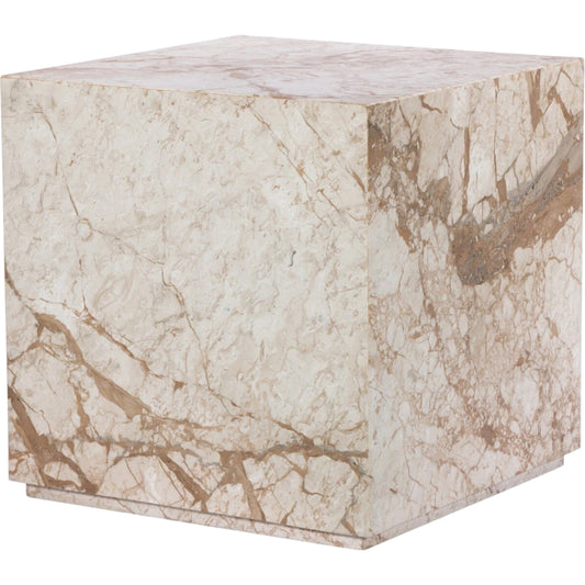 001 SI-2137523 | Primary Silo | Modern Marble Plinth End Table by Four Hands in desert taupe marble. Made from solid marble, solid mango in a modern style.