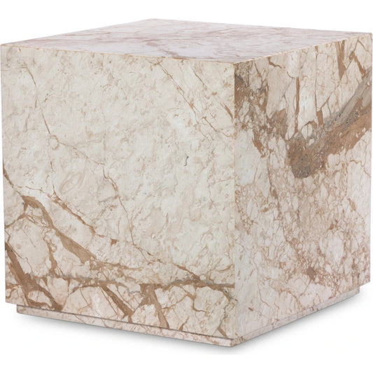 Modern Marble Plinth End Table by Four Hands in desert taupe marble. Made from solid marble, solid mango in a modern style.