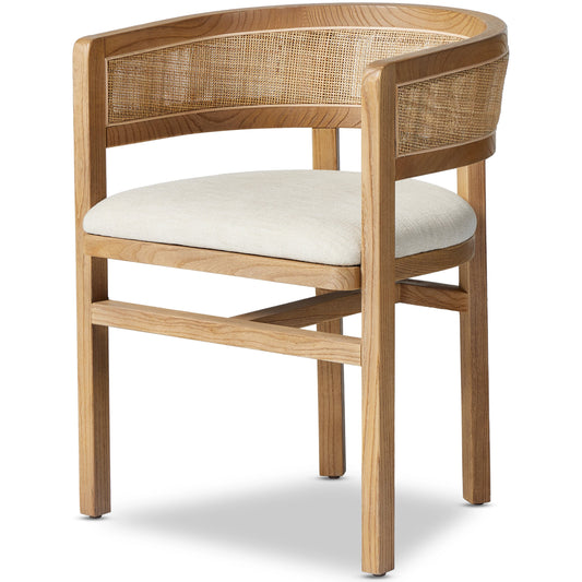 Cordoba Dining Armchair by Four Hands in bergamo parchment. Made from 75% cotton, 25% flax, linen, solid nettlewood, cane in a modern style.