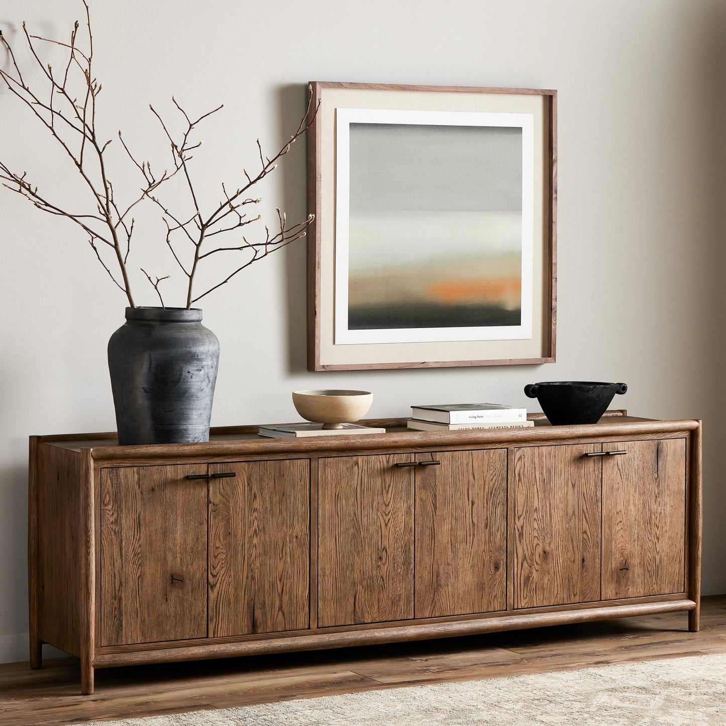 014 SI-2001369 | Lifestyle | Glenview 6 Door Sideboard by Four Hands in weathered oak. Made from solid oak, thick oak veneer in a modern style.