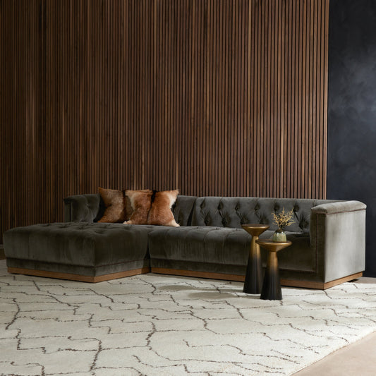 Maxx 2-Piece Sectional by Four Hands in sapphire birch. Made from 92% polyester, 5% cotton, 3% latex, solid parawood, iron in a modern style.