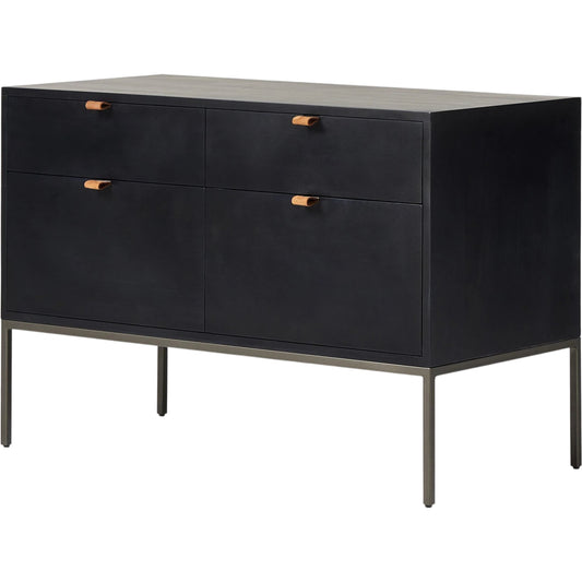 001 SI-2137670 | Primary Silo | Trey Modular Wide Filing Cabinet by Four Hands. Made from solid poplar, top grain leather, iron in a modern style.