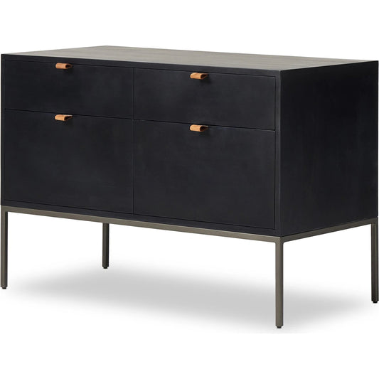 Trey Modular Wide Filing Cabinet by Four Hands. Made from solid poplar, top grain leather, iron in a modern style.